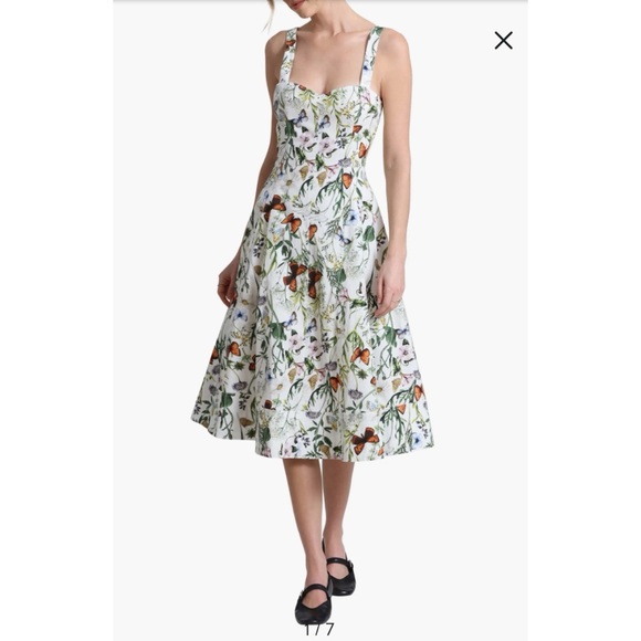 Avec Les Filles Botanical Fit And Flare Butterfly/Flowers Dress Mid Size 10 - Picture 1 of 14